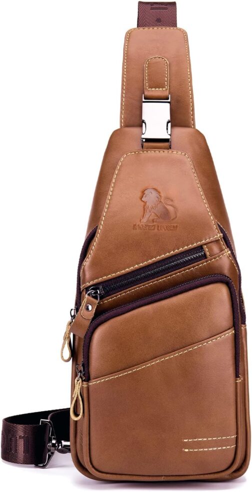 pundarika Leather Chest Bag Men Leather Shoulder Bag Business Leisure Crossbody Bag Travel Work Small Handbag