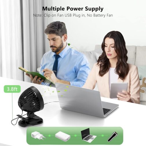 OUILA Mini USB Fan, Table Fan Clip Fan with 9 Speeds, 360° Rotation, Small Fan for Bedroom, Office, Dorm, Car, Camping - Black (USB Powered) – Bild 7