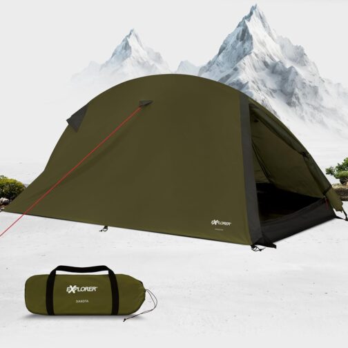 EXPLORER Dakota 1-2 Person Tent Small Pack Size Ultralight for Bicycle or Motorcycle Travel 1-2 People 3000 mm Hydrostatic Head with Separate Inner Tent Waterproof Base Hiking Trekking Camping