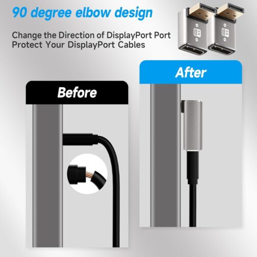 HLLYLL DisplayPort Adapter Set of 2 - 8K @ 60Hz UHD HDR DisplayPort 90 Degree 270 Degree Angled (Male to Female) - DP Extender Extension Plug Aluminium Housing Converter for Monitor – Bild 3