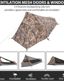 Geertop Bivouac Trekking Camping Tent Mini Pack Lightweight 213 x 101 x 91 cm H (1.5 kg), 1 person, 3 to 4 Seasons for Outdoor Camping, Hiking, Travelling and Climbing