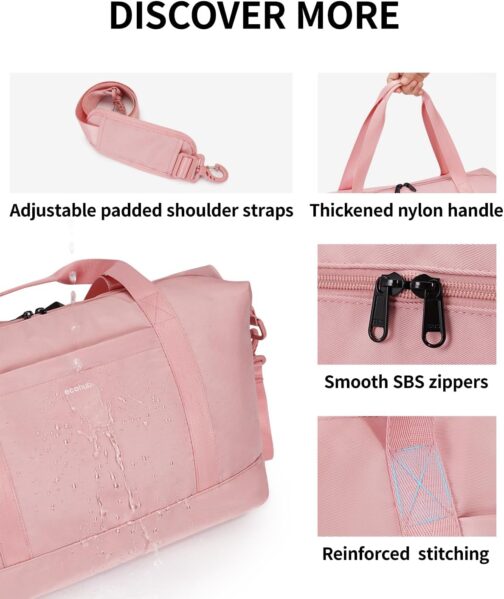 ECOHUB 20L Ryanair Hand Luggage 40 x 20 x 25 cm, Hand Luggage Bag for Airplane, Foldable Travel Bag with Removable Wet Bag, Ryan Airlines Bag 40 x 20 x 25, Weekender Women Men, Patent Pending, pink – Bild 7