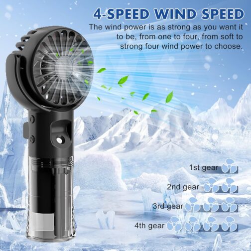 Xevinas Handheld Fan, Mini Fan with Water Mist, 4 Modes and Key Strap, 180° Adjustable, Portable Handheld Fan, Battery Rechargeable USB Fan Battery for Office, Travel, Camping – Bild 5