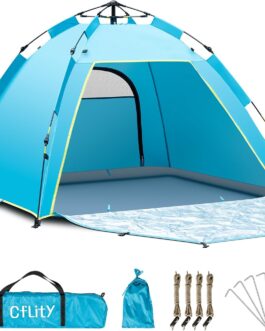 Cflity Beach Shelter, 1-3 Person Automatic Instant Pop Up Beach Tent, UV Protection 50+ Sun Protection, Large Portable Extra Light Pop Up Tent with Double Door for Garden, Fishing, Picnic