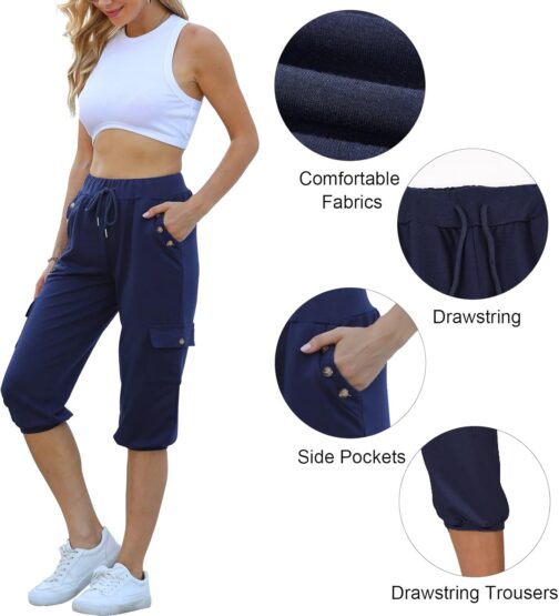 TOMEEK Capri Trousers Women's Jogging Bottoms 3/4 Sports Trousers Summer Leisure Trousers Sweatpants Shorts Plain Baggy Drawstring Waist Yoga Trousers Training Trousers with Side Pockets – Bild 3