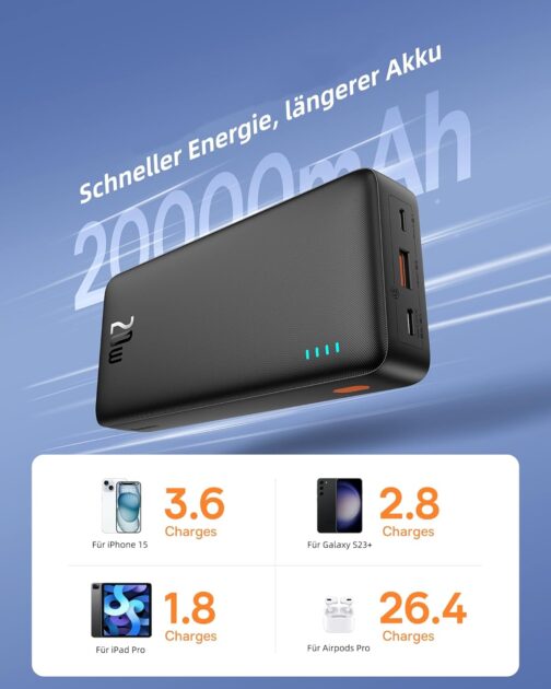 Baseus Powerbank 20000 mAh Power Bank 20 W Fast Charging, External Mobile Phone Batteries with USB C in & Out, PD QC Power Bank USB C for iPhone 16 15 14 13 12 11 Samsung S24 S23 S22 Xiaomi Huawei – Bild 6