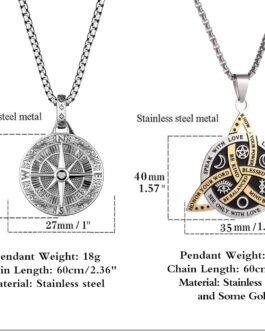 Pack of 2 Men’s Necklace Compass Pendant – Stainless Steel Silver-Plated 2 x Chain Men’s Compass Chain Birthday, Valentine’s Day – Gift for Husband, Father, Friends