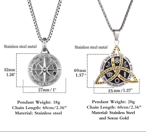 Pack of 2 Men's Necklace Compass Pendant – Stainless Steel Silver-Plated 2 x Chain Men's Compass Chain Birthday, Valentine's Day – Gift for Husband, Father, Friends – Bild 2
