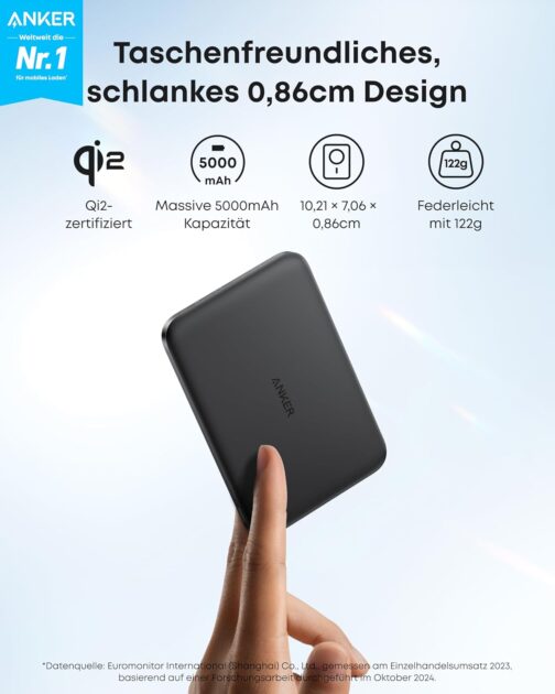 Anker Nano Power Bank, Ultra-Slim 5,000 mAh Magnetic Battery Pack, Qi2 Certified 15W Max Ultra-Fast MagSafe-Compatible Portable Charger, Ergonomic Design, for iPhone 16/15/14/13/12 Series Only – Bild 3