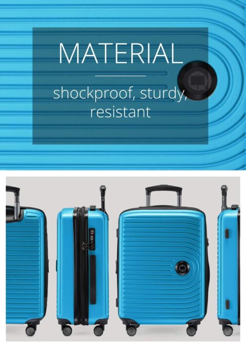 Hauptstadtkoffer Mitte - Set of 3 Suitcases + Digital Luggage Tag - Travel Trolleys (S-M-L) + Luggage Tag with QR Code, 4 Double Wheels, Hard Shell ABS, XL Volume Expansion, TSA, Cyan blue, 55 cm – Bild 6