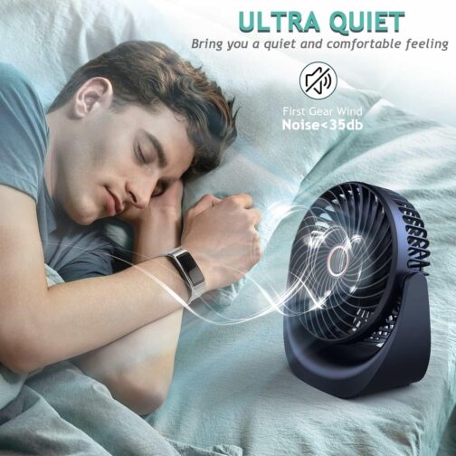 SHAVINGFUN Table Fan, Mini Fan, USB Fan, Table Fan, 4000 mAh Rechargeable Battery, 5 Speed Levels, 360 Rotatable Adjustable for Bedroom, Office, Quiet Fan – Bild 4