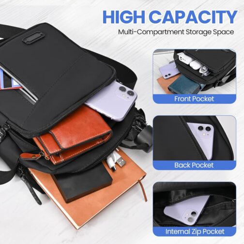 Lanvixo Men's Shoulder Bag, Messenger Bag with Multi Pocket, Waterproof Mobile Phone Case, Shoulder Bag for Daily Life, Business, Work, Travel – Bild 4