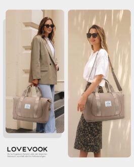 LOVEVOOK Ryanair Hand Luggage, Expandable Hand Luggage Bag for Airplane, Foldable Small Travel Bag, Cabin Travel Bag, Weekender Carry On Luggage for Men and Women, khaki, Modern