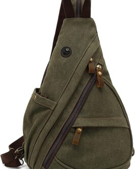 VARLIVOO Men’s Sling Bag Crossbody Bag Shoulder Bag Hiking Travel Camping Cycling Mountaineering School Canvas Shoulder Bags Sling Backpack, Army Green B, Sling Bag