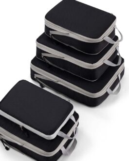 Meowoo 5-Piece Compression Packing Cube Set – Compression Packing Cubes – Waterproof Suitcase Organiser with Zip (XL, 2 x L, 2 x M) – Space Saving for Hand Luggage & Suitcases (Black)