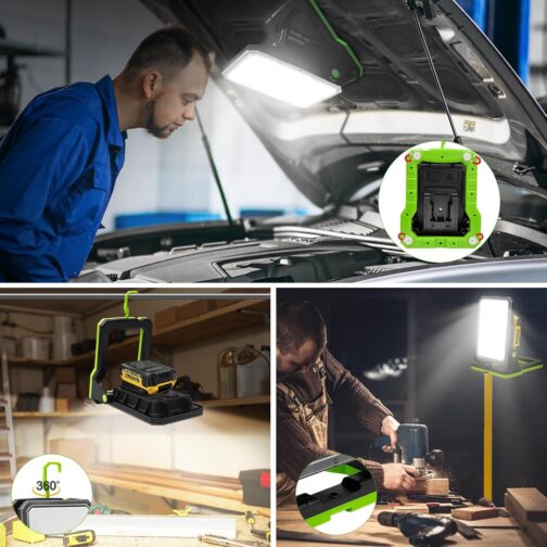 SYLSTAR Battery Construction Spotlight for 18-20 V Batteries, 30 W 3000 LM Work Light LED Battery Lamp Compatible with Bosch Professional, Makita, Dewalt, Black & Decker, PorterCable, Stanley and – Bild 6