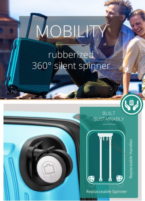 Hauptstadtkoffer Mitte - Set of 3 Suitcases + Digital Luggage Tag - Travel Trolleys (S-M-L) + Luggage Tag with QR Code, 4 Double Wheels, Hard Shell ABS, XL Volume Expansion, TSA, Cyan blue, 55 cm – Bild 5