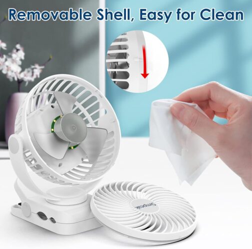 Simpeak 8000 mAh Camping Fan Table Fan, Mini USB Fan Quiet, Clip Fan with Remote Control and LED Light [3 Speeds] [720° Rotation] - White – Bild 5