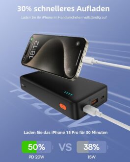 Baseus Powerbank 20000 mAh Power Bank 20 W Fast Charging, External Mobile Phone Batteries with USB C in & Out, PD QC Power Bank USB C for iPhone 16 15 14 13 12 11 Samsung S24 S23 S22 Xiaomi Huawei