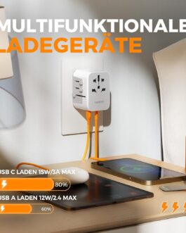 TESSAN Travel Adapter Worldwide, Universal Travel Adapter with 2 USB A and 3 USB C, International Socket Adapter, Travel Plug Adapter Worldwide for USA, England, Japan, Thailand, Australia, Travel