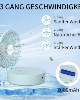 Handheld Fan, Portable Mini Fan with Cool Mist and Rechargeable Battery, Foldable Small Pocket Fan, 7 Colours Night Lights, USB Fan 3 Speeds for Travel, Office (Blue)