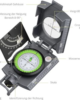 Anbte Kompass Militär mit Klinometer Professioneller Marschkompass IP65 Compass mit Tragetasche Wasserdicht Navigation Compass für Jagd Camping Wandern Outdoor-Aktivitäten