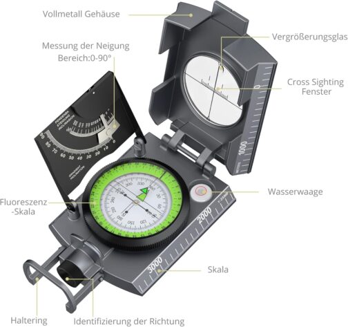 Anbte Kompass Militär mit Klinometer Professioneller Marschkompass IP65 Compass mit Tragetasche Wasserdicht Navigation Compass für Jagd Camping Wandern Outdoor-Aktivitäten – Bild 2