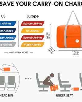 WANDF Lightweight Foldable Travel Luggage, Hand Luggage, Duffel Bags, Overnight Bags, Sports Bag for Travel, Sports, Gym, Holiday, Weekender Hand Luggage