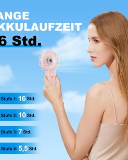 Lepwings Handheld Fan, Mini Fan USB Rechargeable, 5.5-16 Hours Runtime, 4 Wind Speeds, Foldable Quiet Small Fan for Travel, Office, Home and Outdoor – White