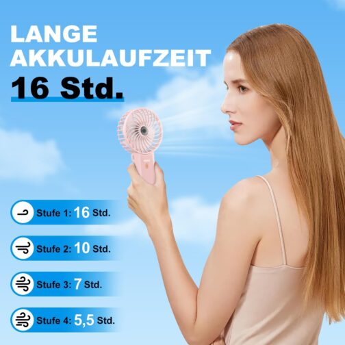 Lepwings Handheld Fan, Mini Fan USB Rechargeable, 5.5-16 Hours Runtime, 4 Wind Speeds, Foldable Quiet Small Fan for Travel, Office, Home and Outdoor - White – Bild 2