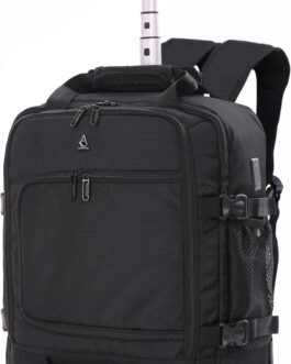 Aerolite Easyjet 2 Wheels Recycled Eco Friendly Backpack with Extendable Handle Travel Luggage 45 x 36 x 20 cm 10 Year Guarantee Black Backpack