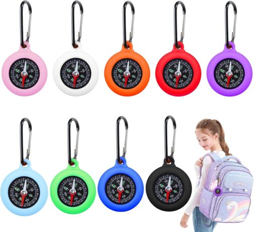 Compass Children, Pack of 9 Key Holders with Compass and Carabiner, Portable Mini Compass, Outdoor Bushcraft Compass, Key Ring for Camping and Outdoor Activities, Gifts Children's Compass