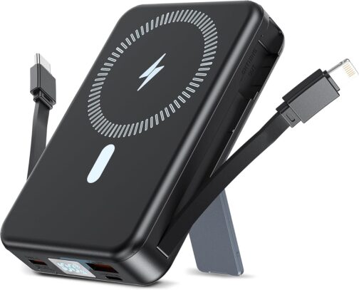 Macchiatto Powerbank für Magsafe,10000mAh Magnetische Power Bank Mit Typ-C-Kabel und Lightning-Kabel,PD 20W Schnellladen mit LED Display,Kabellos Akkupack für iPhone 16/15/14/13/12/Pro/Pro Max/Mini