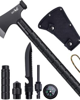 Golden Bird Axe Survival 9 in 1, Camping Survival Axe Set, Sharp Camping Hatchet Multitool with Hammer Sheath Whistle, Compass
