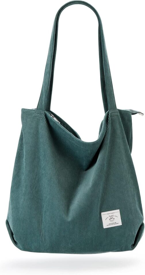 KALIDI Corduroy Bag, Women's Shoulder Bag with Zip, Large Shopper Bag, Tote Bag, Handbag, Shoulder Bags for Work, Office, Travel, Shopping, School and Everyday Use
