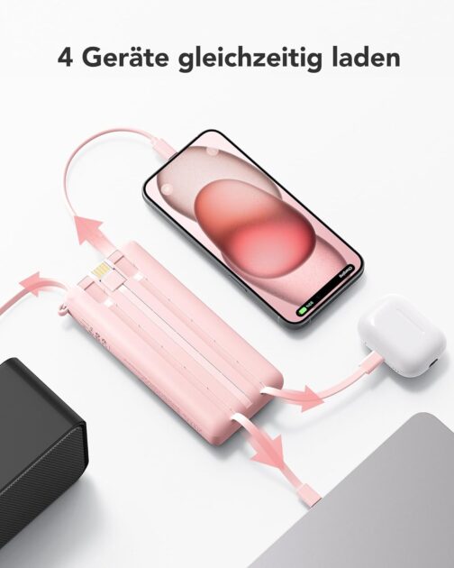 VRURC Powerbank 22.5 W Fast Charging, 20000 mAh Power Bank with Cable, Portable Charger, USB C LED Display, External Mobile Phone Batteries, Smartphone, Compatible with iPhone, Huawei, Samsung, etc. - – Bild 5