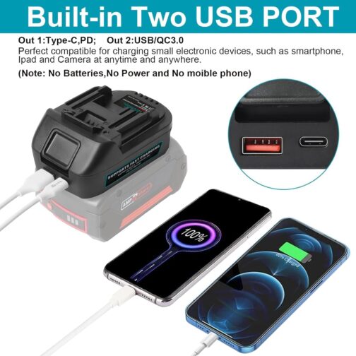 Powarobor USB Battery Adapter Dual USB/Type-C Ports Compatible with Makita 18V LXT Power Tools (for Bosch 18V GBA Batteries BAT609 BAT610, Adapter Only) – Bild 3