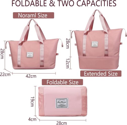 flintronic Large Travel Bag, Foldable Sports Bag, Overnight Weekend Hand Luggage for Women, Waterproof Handbag for Sports & Travel – Bild 2