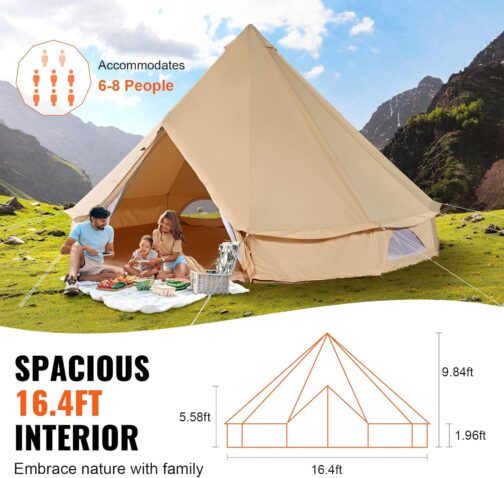 VEVOR Bell Tent 3-7 m Yurt Tent Suitable for 6-12 People TC Cotton and Robust Iron Poles with PVC Groundsheet Camping Tent – Bild 3