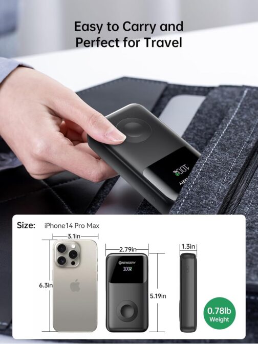 NEWDERY Powerbank for Apple Watch & iPhone Charger 20000 mAh Wireless Charging Station Power Bank, Fast Charging External Battery Pack Portable Travel Battery for iPhone 15/14/13/12 Series, iWatch – Bild 7