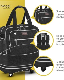 B Biaggi Zipsak Boost! Folding Under Seat Carry On Luggage Expands to Full Size Carry-on Luggage – Custom Size Packing Cubes Included