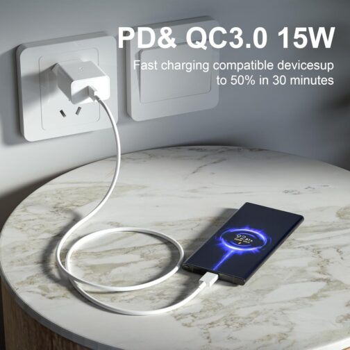 USB C Charger 15 W, Quick Charger Type C Mobile Phone Power Supply Plug Adapter for Samsung Galaxy S21 S20 S10 S9 S8 Plus S10e A51 A50 A34 A33 A20e A14 A13, iPhone 12/13/14/15/11 Pro iPad/Air Google – Bild 8