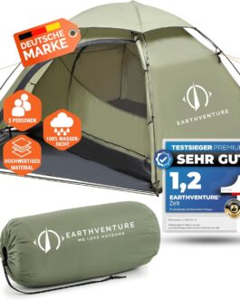 EARTHVENTURE® Camping Tent for 2 People – Waterproof, Quick & Easy Assembly – Ultralight with Small Pack Size – For Outdoor, Festival, Trekking & Motorcycle