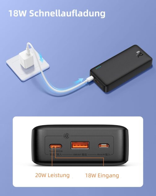 Baseus Powerbank 20000 mAh Power Bank 20 W Fast Charging, External Mobile Phone Batteries with USB C in & Out, PD QC Power Bank USB C for iPhone 16 15 14 13 12 11 Samsung S24 S23 S22 Xiaomi Huawei – Bild 4