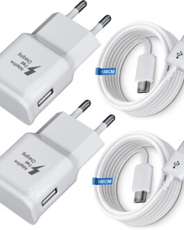 Charger Quick Charge for Samsung Mobile Phone, (2-Pack) Adaptive Fast Charger Power Supply with USB Type C Charging Cable for Samsung Galaxy S8, S9, S10 Plus, A05s A13 A15 A16 A20 A35 A36 A40 A56 M30