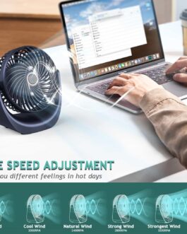 SHAVINGFUN Table Fan, Mini Fan, USB Fan, Table Fan, 4000 mAh Rechargeable Battery, 5 Speed Levels, 360 Rotatable Adjustable for Bedroom, Office, Quiet Fan