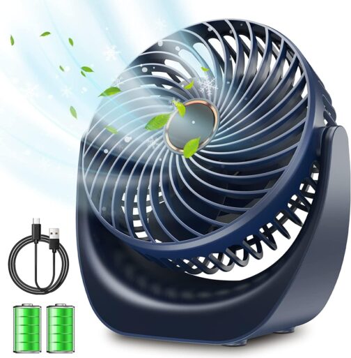 SHAVINGFUN Table Fan, Mini Fan, USB Fan, Table Fan, 4000 mAh Rechargeable Battery, 5 Speed Levels, 360 Rotatable Adjustable for Bedroom, Office, Quiet Fan