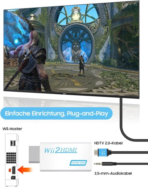Zacro Wii Hdmi Adapter Wii Hdmi Wii to HDMI Full HD Converter Display Port to HDMI Adapter 720P 1080P HD Video Audio Output with 1m greater Speed HDMI Cable for Wii Display – Bild 3