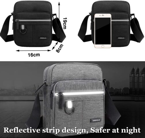 Shoulder Bag Messenger Bag Men's Bag for Hanging Small Men's Canvas Mobile Phone Bag Men for Work School Travel, black, Retro – Bild 4