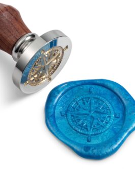 Mceal Wax Seal Stamp, Silver Brass Head with Wooden Handle (Compass)
